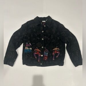 Chico’s Embroidered Jacket Button Down Black African Music Colorful 2